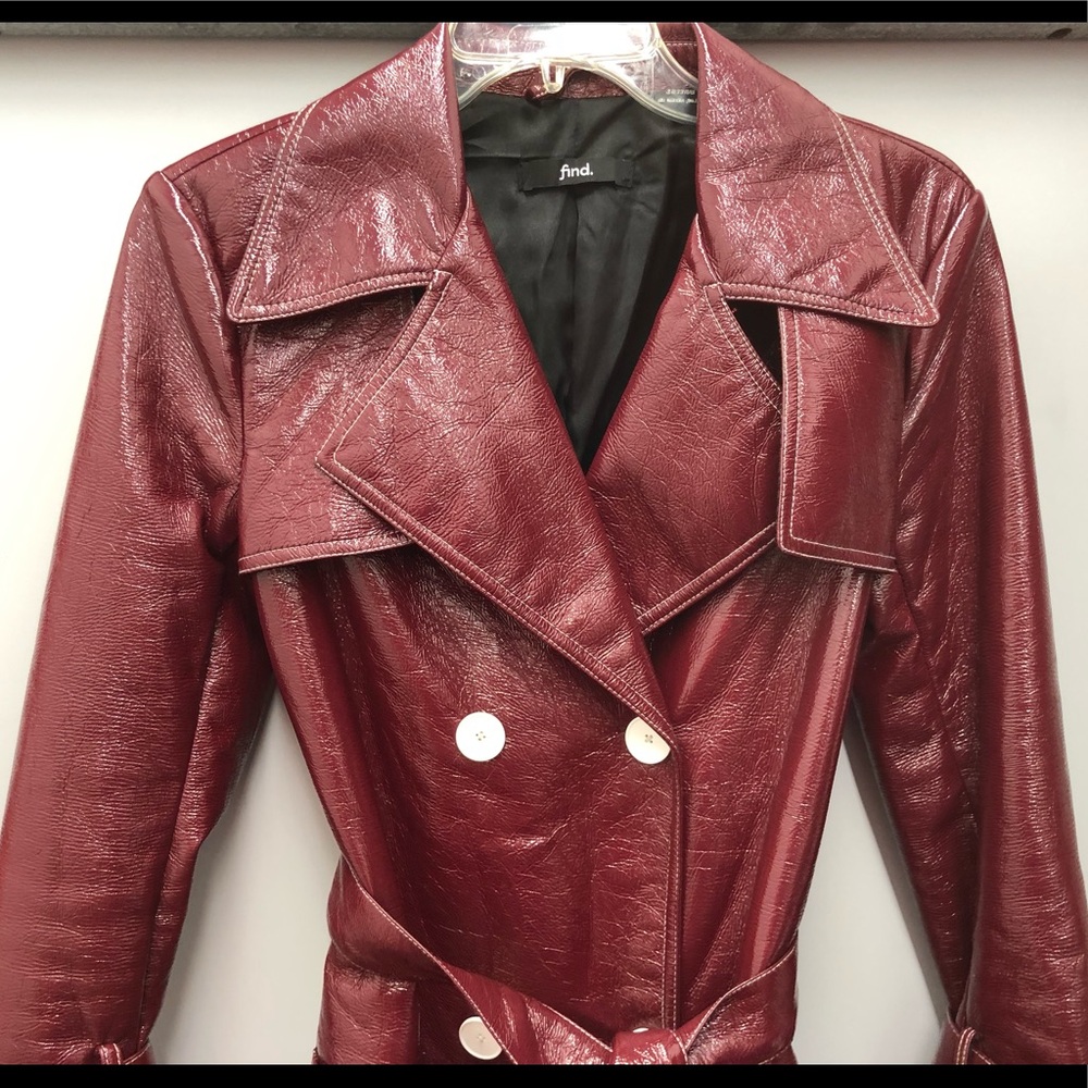 FLAW Burgundy Patent Leather Trench Coat Size 4